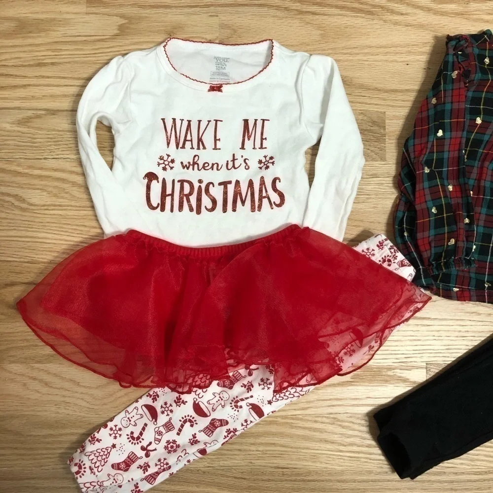 18 Month Christmas Bundle Pajamas Outfit Old Navy Plaid White Red Green Girls